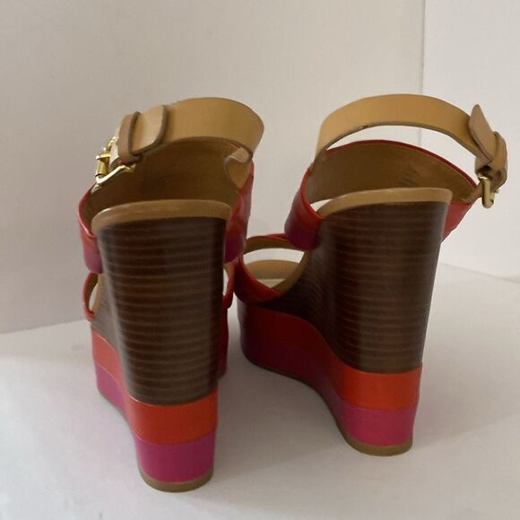 Coach Color Block Platform Sandals Orange Pink Stripe - Picture 6 of 12